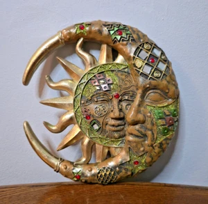 Mosaic Crescent Moon & Sun Wall Plaque Decoration Medium 8 Inch Deco - Picture 1 of 6