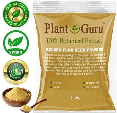 Polvo de semilla de lino dorado 5 libras. Comida molida de linaza pura Omega-3 a granel sin transgénicos Foto 1 de 4