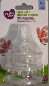3 Pack Parents Choice 6+ Months Fast Flow Wide Neck Silicone Nipples - New - Picture 1 of 2