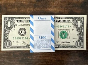 SERIES 2001 ST✯R $1 Dollar Bill - SERIAL NUMBER "G 0156 71XX ✯” L✯✯K - UNC-GEM - Picture 1 of 13