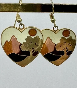 Vintage Heart Shaped Landscape Drop Earrings - Picture 1 of 1