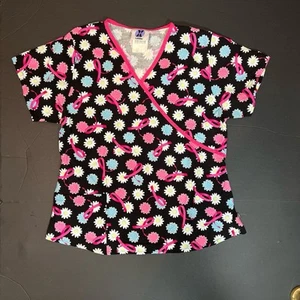 Breast Cancer Awareness Medical Scrub Top Pink Landau Sz Large - Picture 1 of 8