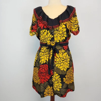 Leifsdottir Floral Silk Cathedral Garden Dress Size 12 Ruffle Cottage Retro Goth - Image 1 of 4