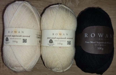 Rowan Pure Wool Worsted – 3 x 100g – neutral (101 Ivory/ 102 cream/ 109 schwarz) - Bild 1 von 2