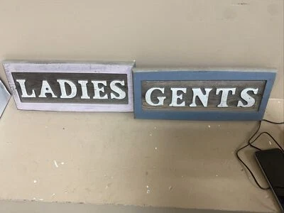Vintage Restroom Wooden Signs Plaques Ladies & Gents 6” X 13” Rustic Farmhouse - Image 1 of 4