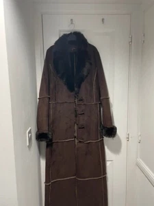 Vintage Zara Afghan Coat Faux Suede Fur Long Dark Brown Rare Coat - Picture 1 of 3