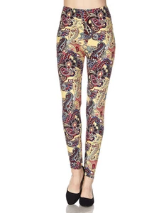 Leggings TC/229 Buttery Soft Always Brushed Yellow w/Print ONE SIZE - Picture 1 of 2