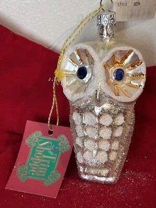 Vintage Owl with Green Eyes Ornament, Big Owl Big Eyes, hand blown Germany, - Picture 1 of 5