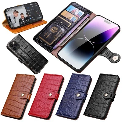 For iPhone 16 15 14 13 12 Pro Max Crocodile Shockproof Leather Wallet Phone Case - Image 1 of 4