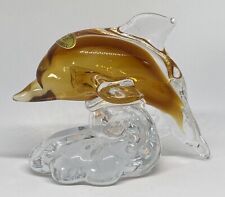 Glasfigur Delfin; Briefbeschwerer; GD Döbern; Braun; Vintage;