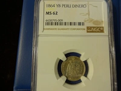 PERU 1864-YB silver Dinero MS 62 - Image 1 of 4