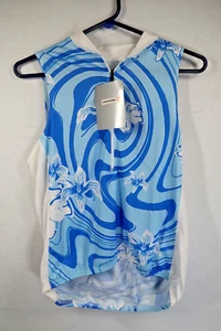 Cannondale 1/2 Zip Women Cycling Jersey Blue Floral Pockets Sleeveless NEW Med - Picture 1 of 8