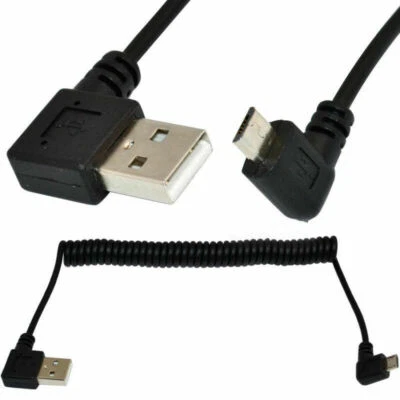 Micro USB Left-Angle Male to USB-A Left-Angle Male Coiled Sync Charge Cable 1.5m - Image 1 of 4