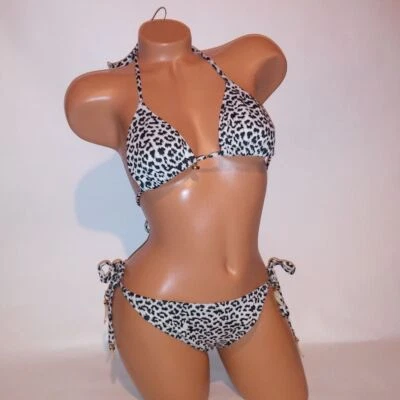 Bikini de natación Victoria Secret parte superior mediana parte inferior grande leopardo negro blanco animal Foto 1 de 4