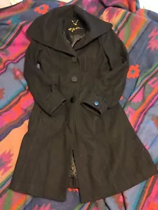 Guess Black Button Down Wool Coat Size Med - Picture 1 of 8