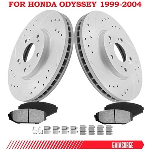 Front Geomet Slotted Rotors Ceramic Brake Pads for Honda Odyssey1999 2000-2004 - Picture 1 of 12