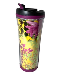 Starbucks 2007 Leaves Tumbler Insulated Flip Lid 16 Oz Stainless Gold Pink Green - Picture 1 of 9