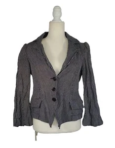 BGN Size 10 Pinstripe Cotton Jacket Scrunch Ties Button Front Peplum Crop BNWT - Picture 1 of 6