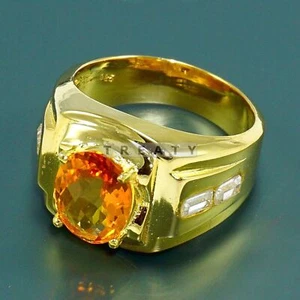 Citrine Oval Cut With 925 Sterling Silver Gold Plated Ring For Men's #278 - Picture 1 of 6
