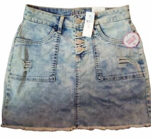 Justice Girls Size 18 Denim Jean Skirt Built In Shorts Distressed High Waist NEW