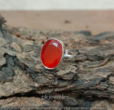 Anello in argento sterling 925 corniola naturale taglio ovale gemma gioiello ... - Immagine 1 di 4