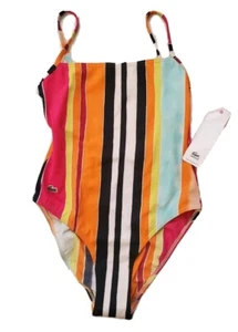 LACOSTE Swimsuit Swimming Costume 1 Piece Size XS Striped New With Tags - Picture 1 of 11