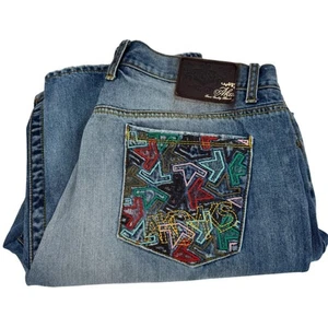 Jeans vintage Akademiks uomo 44 (42x31 REALE) Y2K ricamato ampio invecchiato - Foto 1 di 12