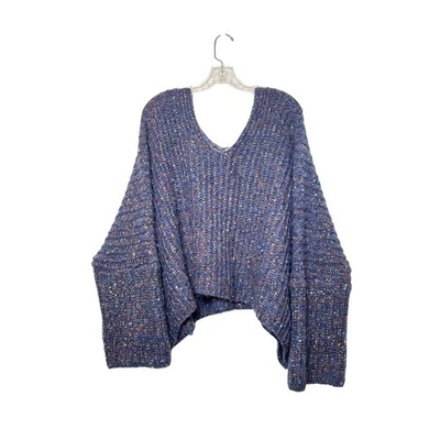POL Sweater Speckled Blue Chunky Knit Sweater Women M Long Sleeve Cropped V-neck - Image 1 of 4