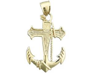 Colgante de cuerda de marinero, cruz y ancla de barco de oro de 14K - Imagen 1 de 6