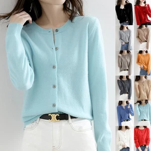 Ladies Cardigan Thin Jumper Soft Long Sleeve Holiday Plain Buttons Knit Top Size - Picture 1 of 28