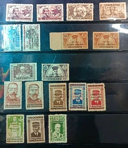 18 stamps. Over-printed Indochina Postage Stamps (Provisional Stamps) 1941-1945 - Picture 1 of 4