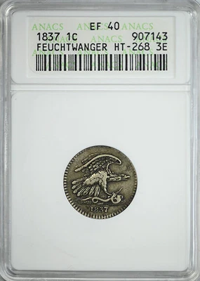 1837 New York Wetwangers Composition Cent 1C ANACS Jabonera XF40 HT-268 Foto 1 de 4