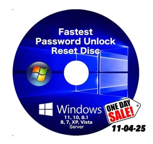 Windows Instant Password Reset Disc for Win 11, 10, 8.1, 8, 7, XP, Vista, Server - Picture 1 of 2