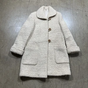 Abrigo tejido mezcla lana vintage años 80 para mujer mediano-grande botón bolsillo frontal crema - Imagen 1 de 9