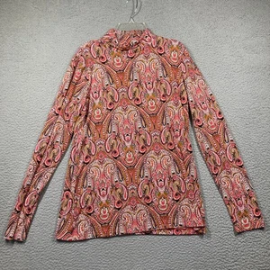 Tahari Top Women's Large Salmon Paisley Long Sleeve Mock Neck Stretch Slim Fit - Picture 1 of 9