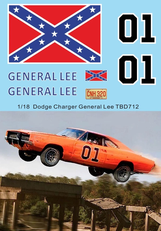 1/18 Decals für General Lee Hazzard Dodge Charger TB Decal TBD712