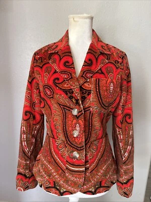 Isaac Mizrahi женщин красный/черный пейсли вельветовая куртка блейзер, с подкладкой, размер маленький - Изображение 1 из 4
