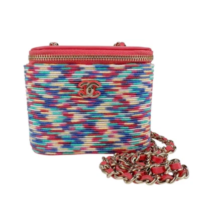 Auténtico estuche de tocador clásico CHANEL con cadena hilo bordado multicolor mini usado Foto 1 de 4