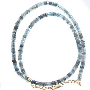 Moss Aquamarine Blue Necklace facet Solid Strand Sterling Silver 14k Gold GF 20"