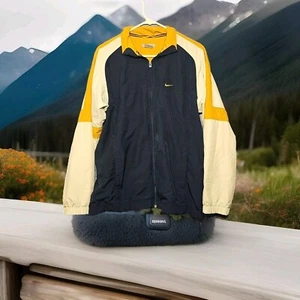 Y2k Nike Windbreaker Jacket Navy Blue Yellow Color block Size Small #38 - Picture 1 of 4