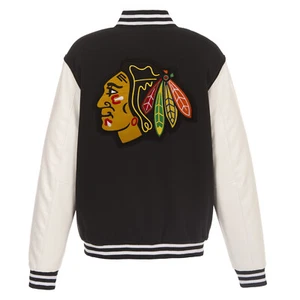 NHL Chicago Blackhawks Reversible Fleece Jacket PVC Sleeves Embroidered Logos - Picture 1 of 6