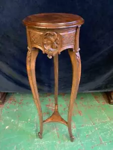 Antique Small Table Column Support Trestle Liberty IN Walnut Carved First Meta - Picture 1 of 5