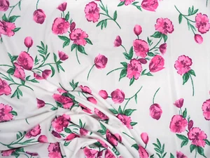 Bedruckter DTY Spandex Stretch Bekleidungsstoff rosa grün weiß rose Blumen B407 - Bild 1 von 1