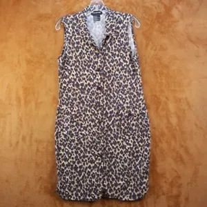 Vintage HALSTON Womens Shirt Dress Size 6 Tan Leopard Button Up Tank 100% Silk - Picture 1 of 8