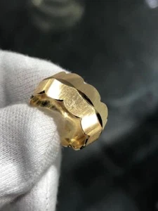 14k Yellow Gold Diamond Cut 10mm Wide Vintage Cigar Band Halo Ring Sz 7 Gift - Picture 1 of 12