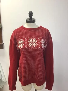 Mens Sweater Christmas Dockers Red Snowflake Long Sleeve Crewneck XL ❄️ - Picture 1 of 3