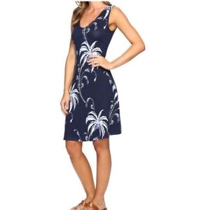 Tommy Bahama Palm Tree Tropics Sleeveless Dress Linen Blend V-Neck Coastal Sz L