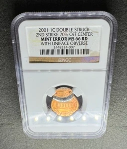 2001 1C DOUBLE STRUCK 2ND STRIKE 70% OFF CENTER MINT ERROR MS 66 RD - Picture 1 of 8