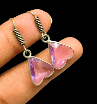 Bonito Pendiente Corazón Boho Chapado en Plata de Ley 925 Topacio Rosa Joyería Brillante Foto 1 de 4