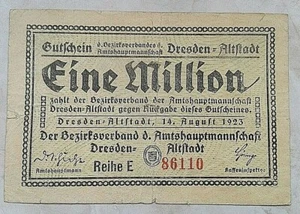 Eine Million Mark Notgeldschein Banknote Stadt Dresden 14.8.23 Reihe E Sachsen - Picture 1 of 2